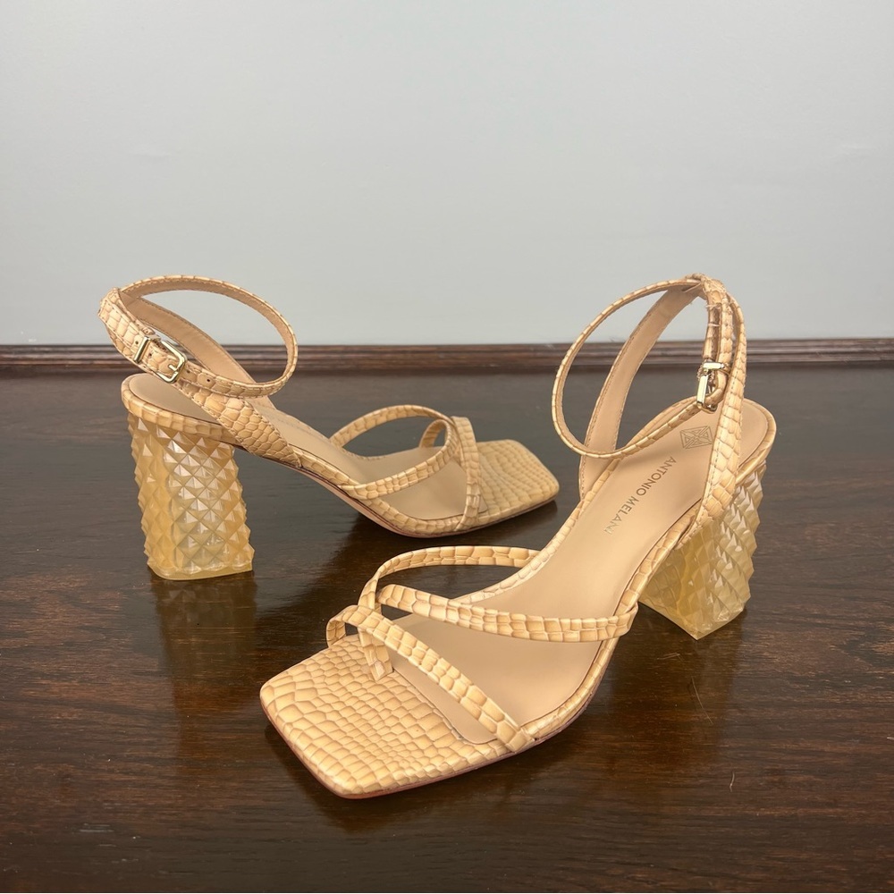Antonio Melani Heels Womens Katona Snake Print Ankle Straps Size 9 Sandals